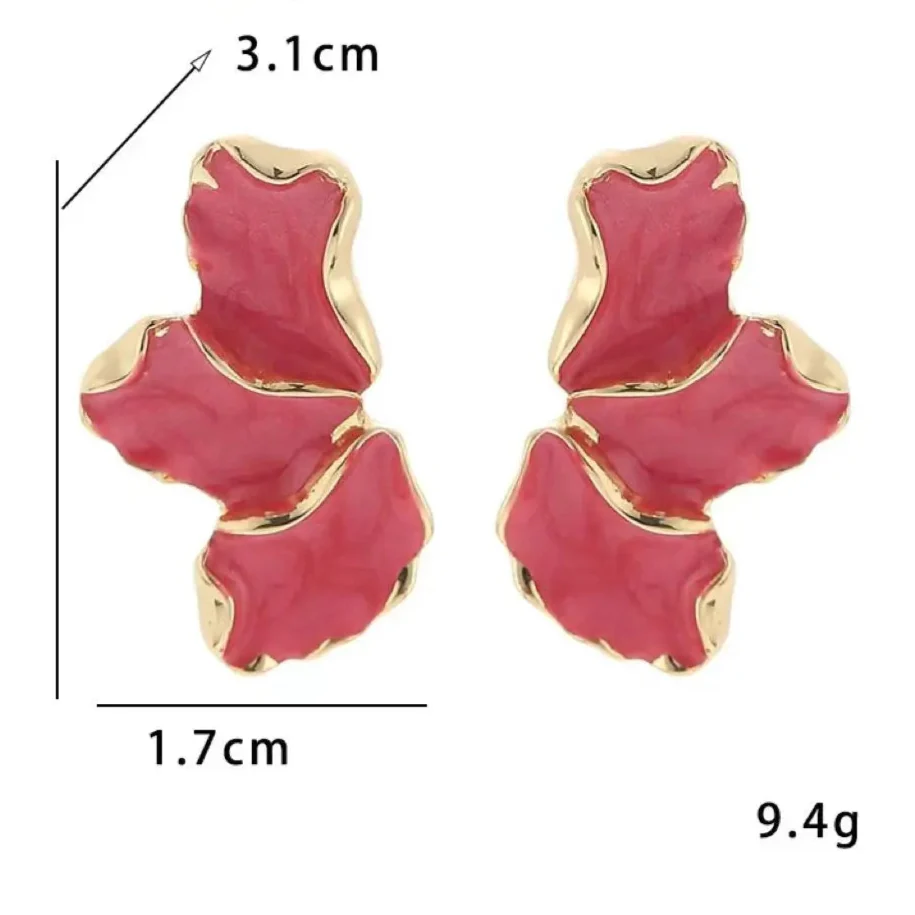 Aretes de Media Flor con Pétalos Rojos
