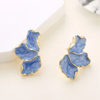 Aretes de Media Flor con Pétalos Azules