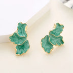 Aretes de Media Flor con Pétalos Verdes