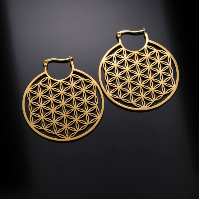 Aretes Flor de la Vida Mandala Dawapara para Mujer oro