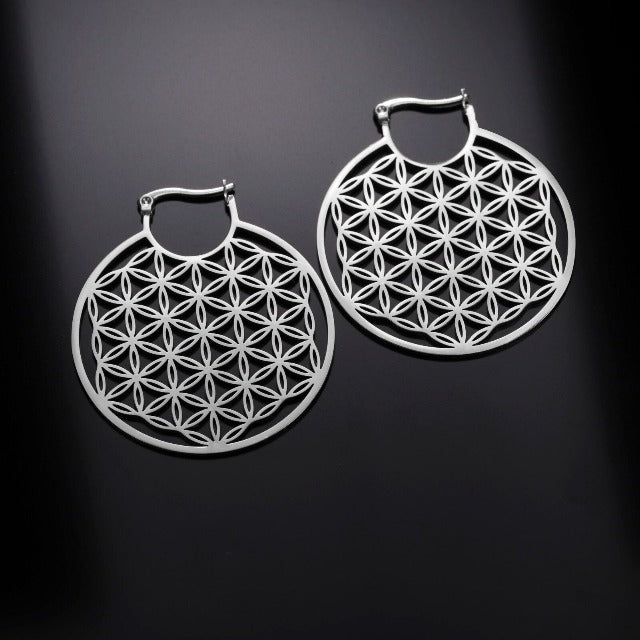 Aretes Flor de la Vida Mandala Dawapara para Mujer plata