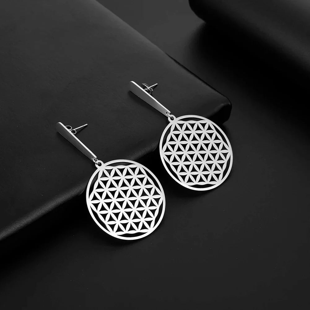 Aretes Colgantes Flor de la Vida en plata
