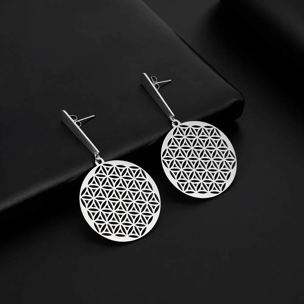 Aretes Colgantes Flor de la Vida para Mujer Mandala plata