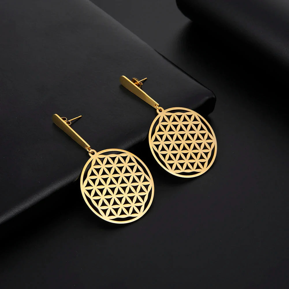 Aretes Colgantes Flor de la Vida en oro