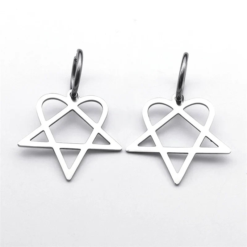 Aretes Góticos "Heartagram" Corazón Pentagrama plata