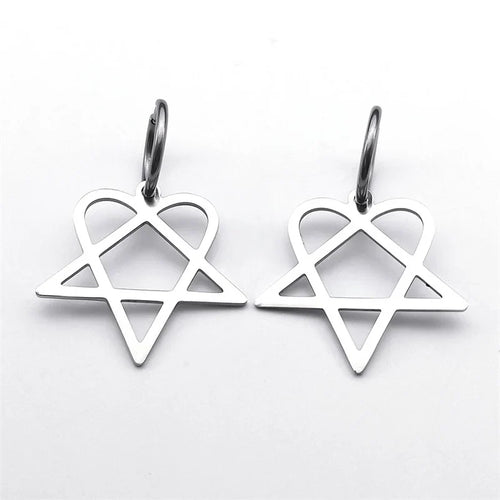Aretes Góticos "Heartagram" Corazón Pentagrama plata