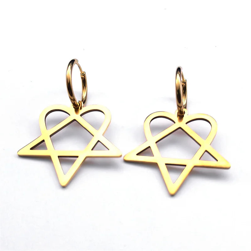 Aretes Góticos "Heartagram" Corazón Pentagrama oro