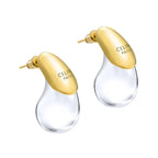 Aretes de botón gota de agua transparente en oro