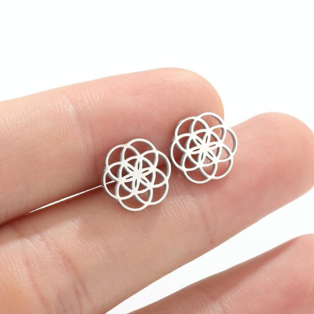 Aretes Mandala Flor de la Vida Dawapara para Mujer en plata