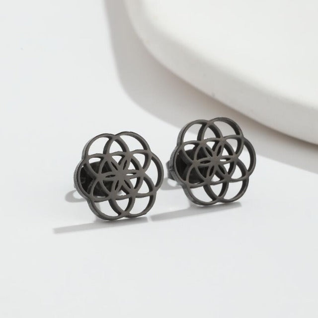 Aretes Mandala Flor de la Vida Dawapara para Mujer en negro