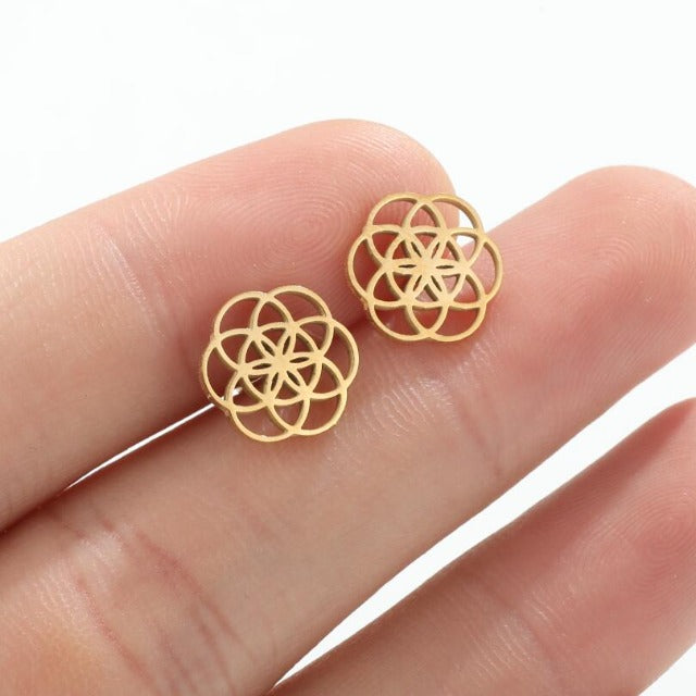 Aretes Mandala Flor de la Vida Dawapara para Mujer en oro