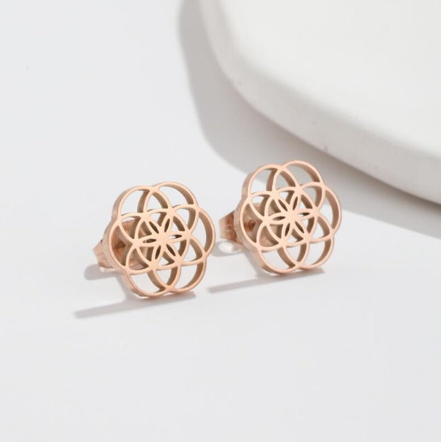 Aretes Mandala Flor de la Vida Dawapara para Mujer en oro rosa