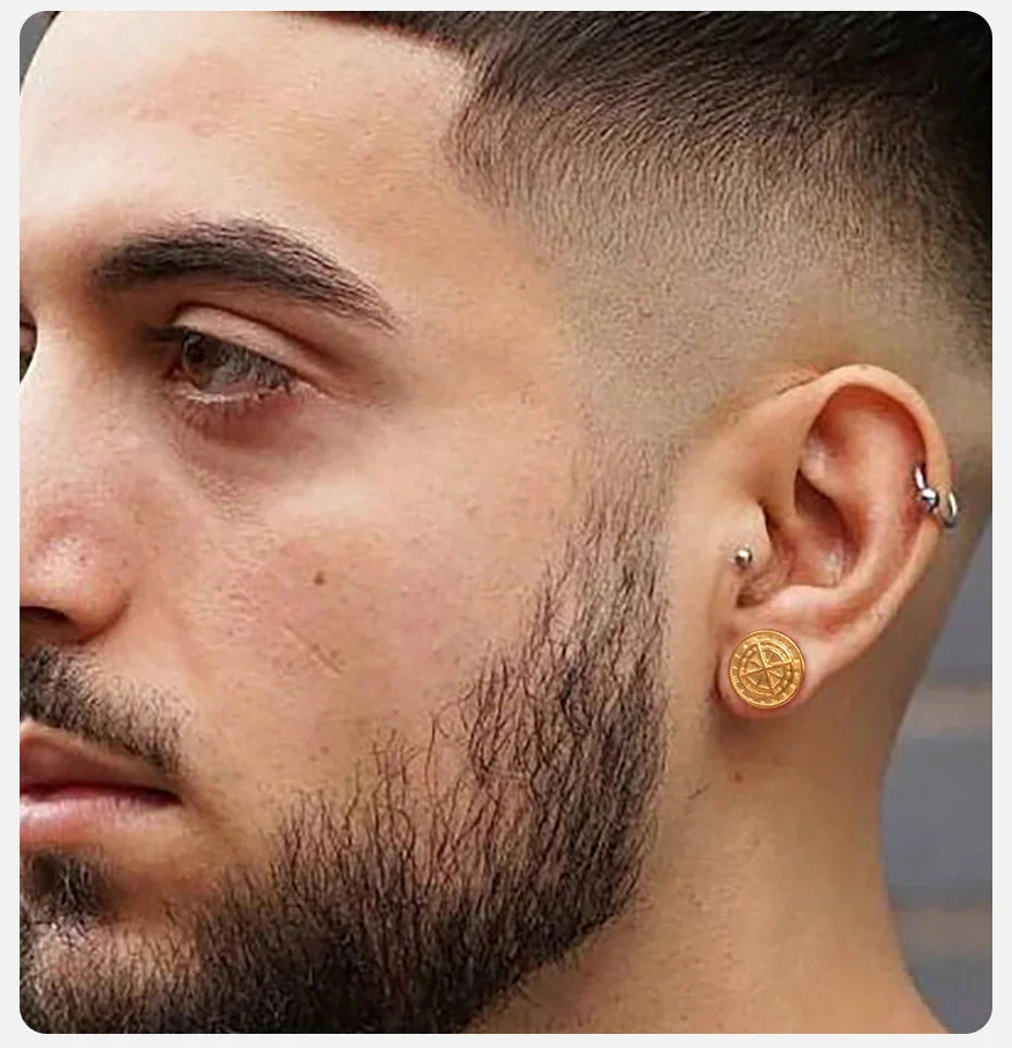 Aretes para Hombre Brújula Rosa de los Vientos oro