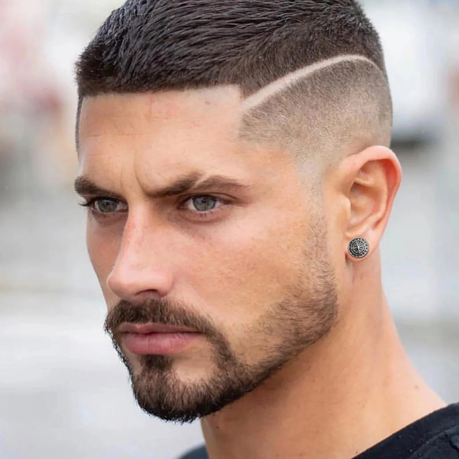 Aretes para Hombre Brújula Rosa de los Vientos gris