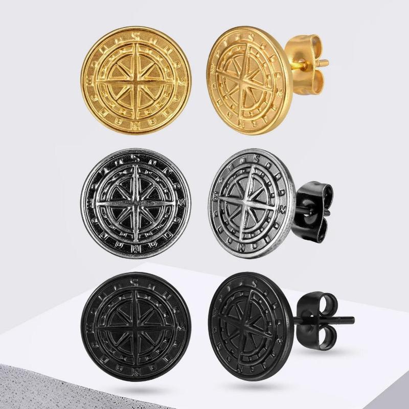 Aretes para Hombre Brújula Rosa de los Vientos