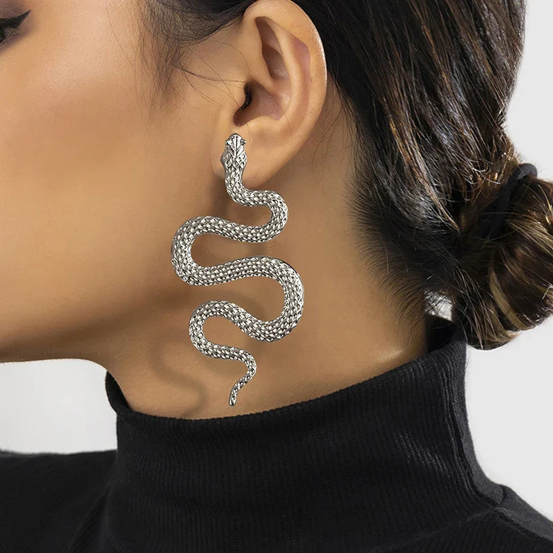Aretes Largos Serpiente plata