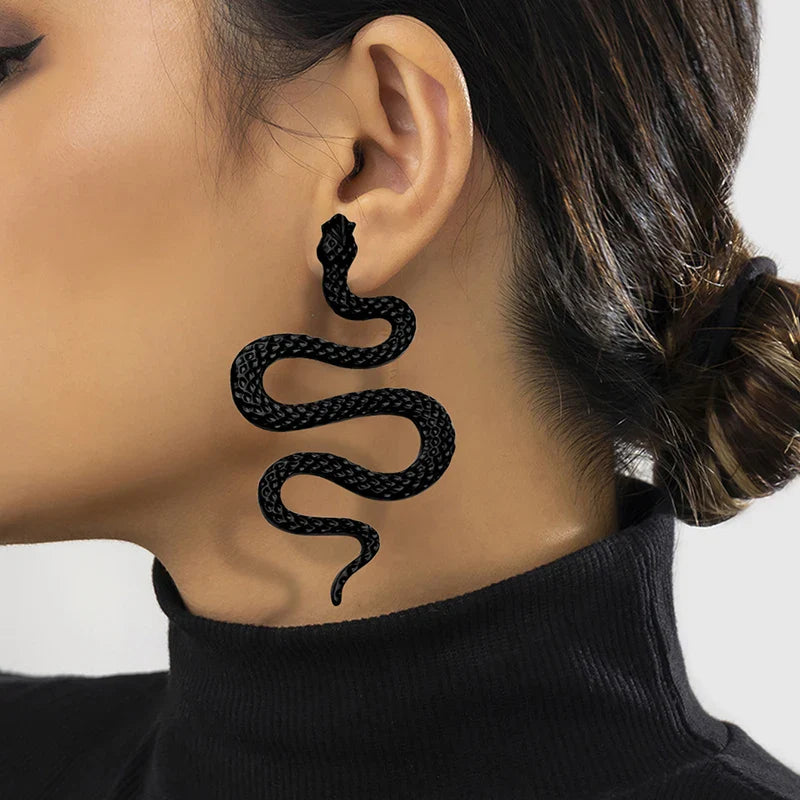 Aretes Largos Serpiente negro