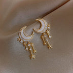 Aretes Luna y Estrellas Oro & Diamantes