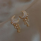 Aretes Luna y Estrellas Oro & Diamantes