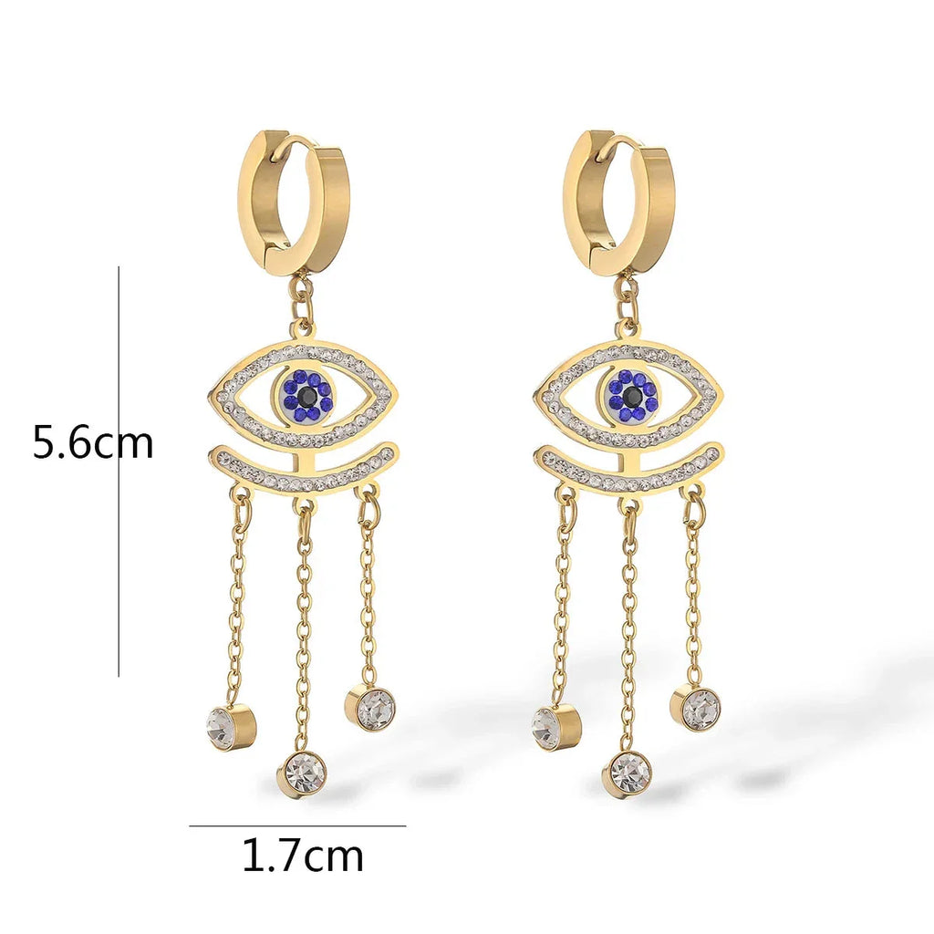 Pendientes Largos Ojo Turco Azul