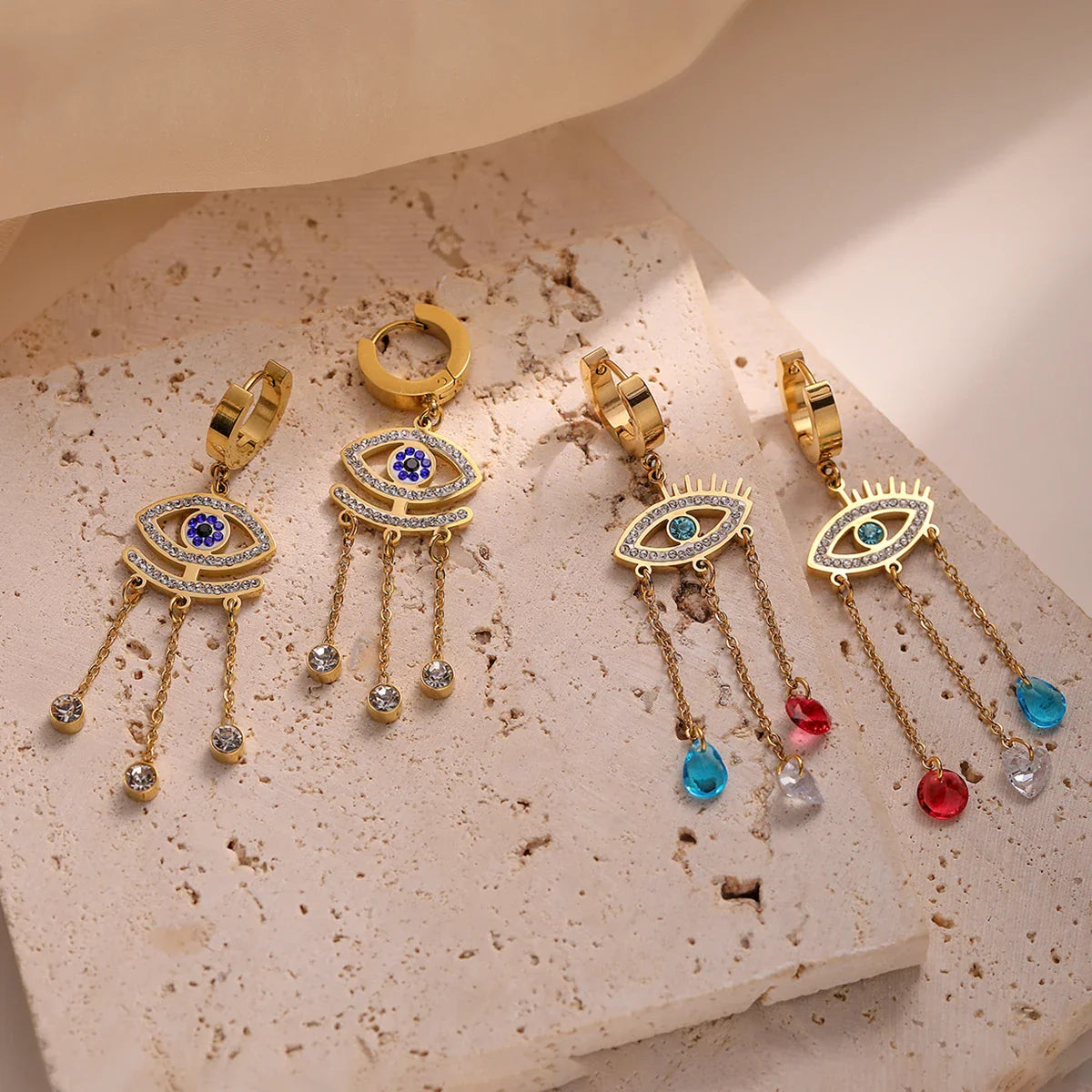 Pendientes Largos Ojo Turco Azul