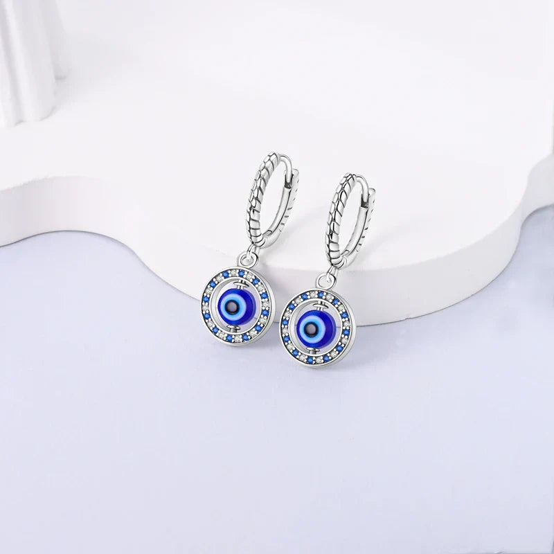 Aretes Ojo Turco Azul Redondos y con Perlas