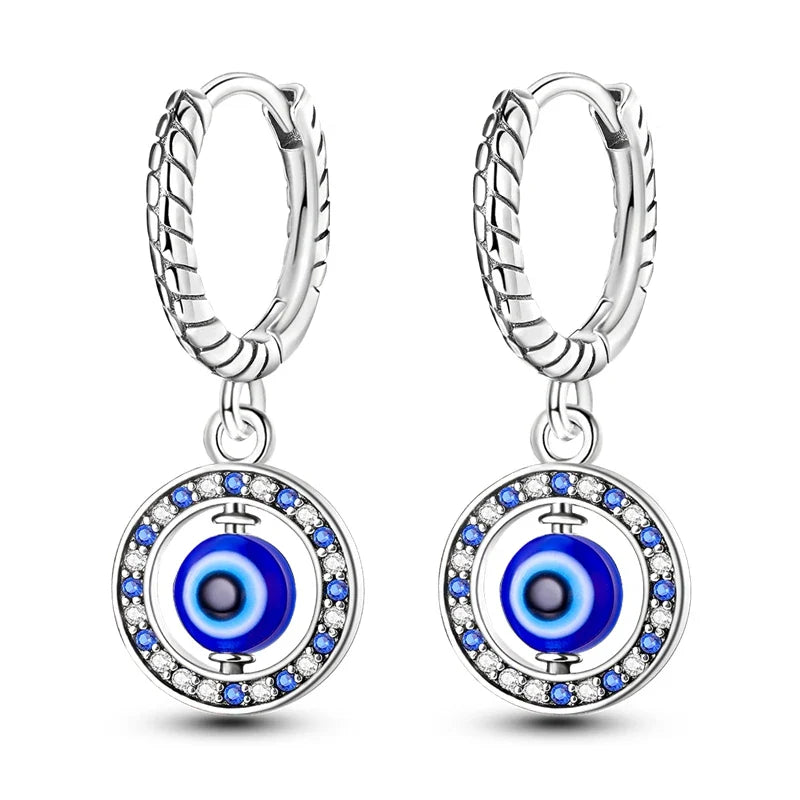 Aretes Ojo Turco Azul Redondos y con Perlas