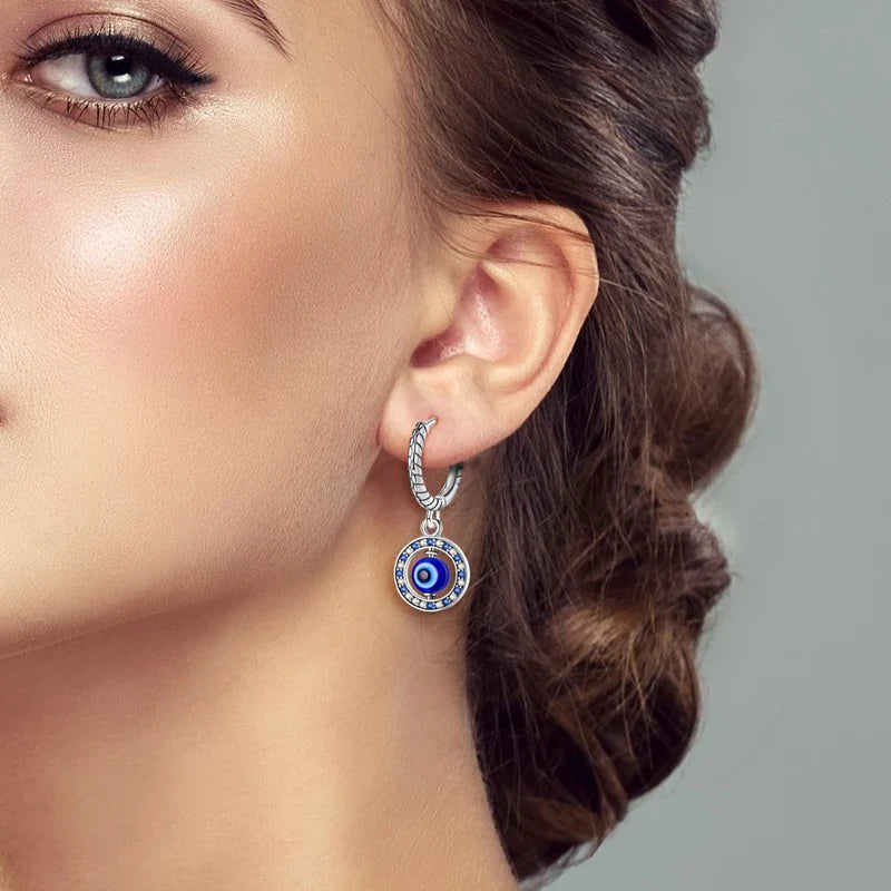 Aretes Ojo Turco Azul Redondos y con Perlas