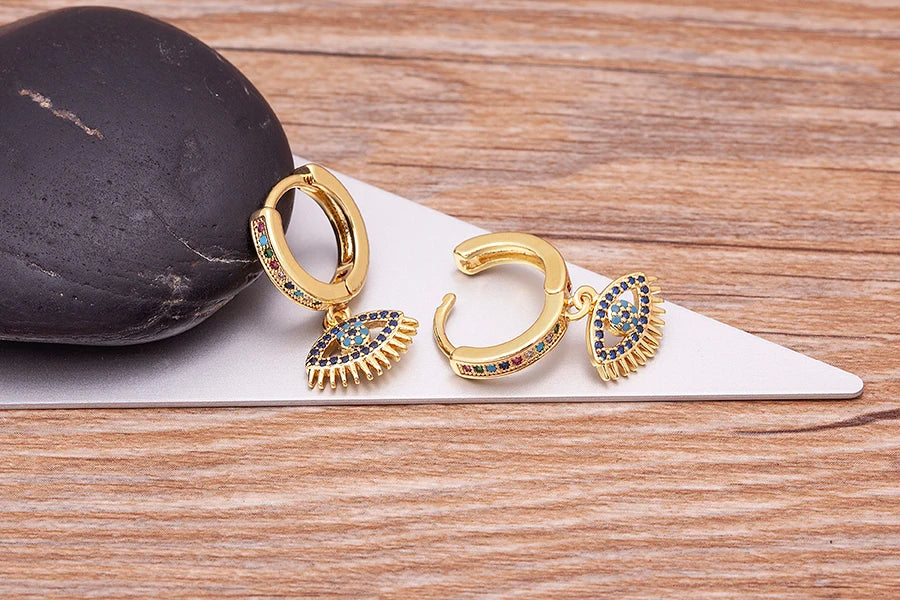 Aretes Ojo Malo Azul con Circonia Estilo Bohemio