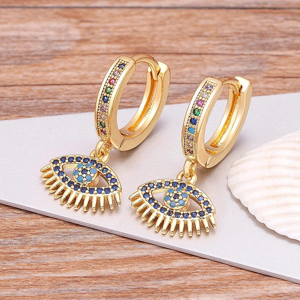 Aretes Ojo Malo Azul con Circonia Estilo Bohemio