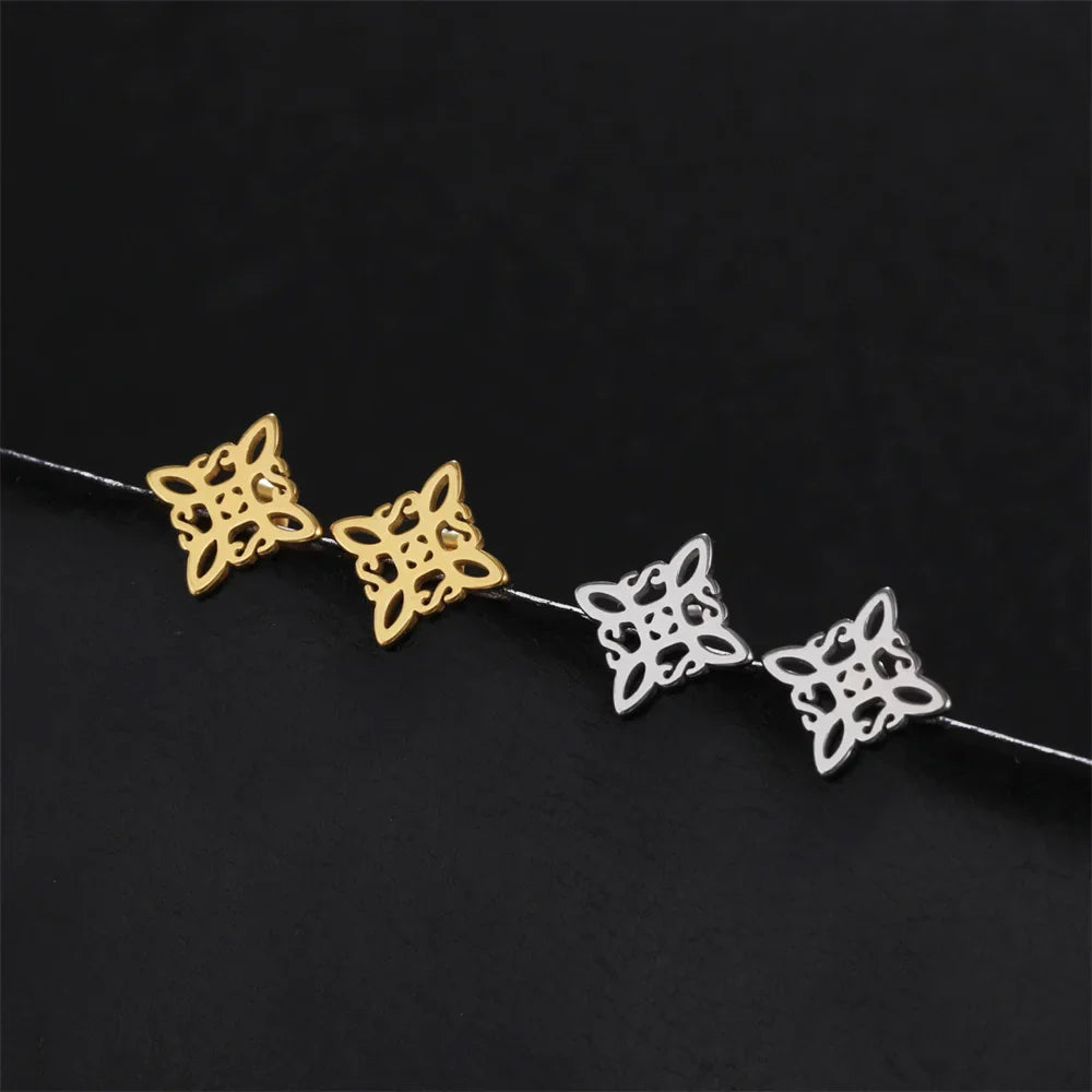 Aretes Nudo de Bruja Clavos de Protección Mujer Wicca oro