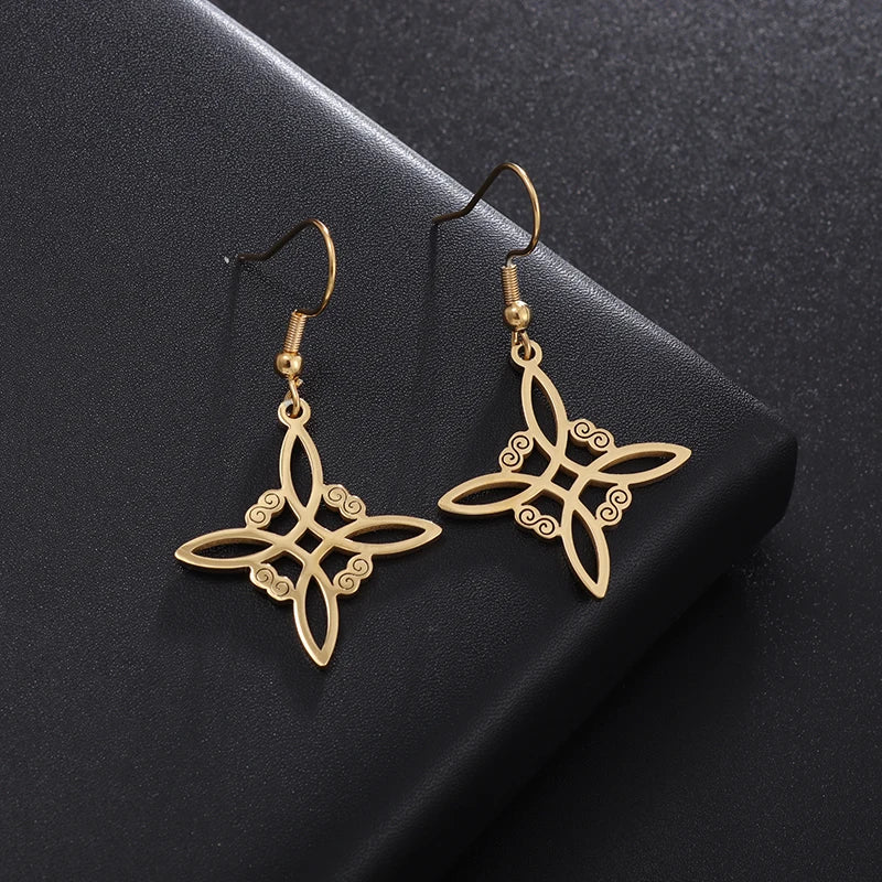 Pendientes Colgantes Nudo de Bruja Protección Mujer Wicca oro