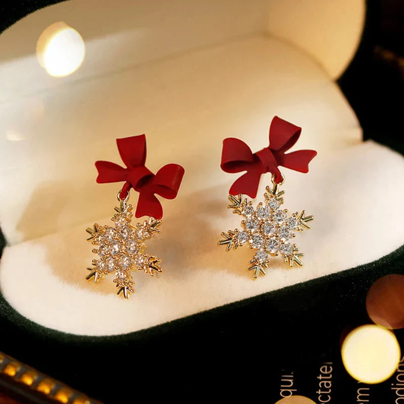 Aretes de Lazo Copo de Nieve Invierno para Mujer rojo