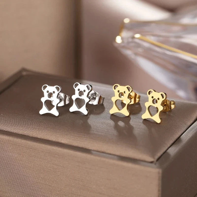 Aretes de Osito Lindos en Oro y Plata