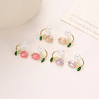 Pendientes colgantes Flor de Tulipán y Perla violeta