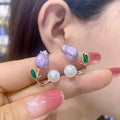 Pendientes colgantes Flor de Tulipán y Perla violeta