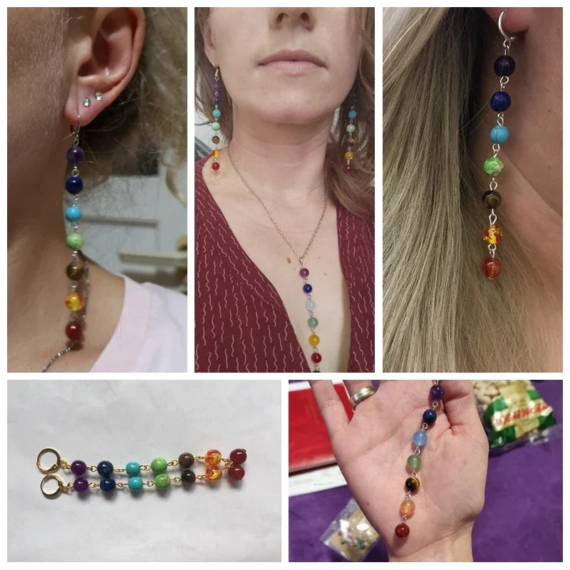 Aretes Colgantes 7 Chakras para Mujer