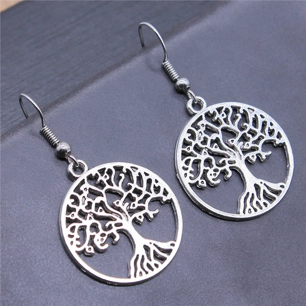 Aretes Colgantes Árbol de la Vida en plata antigua