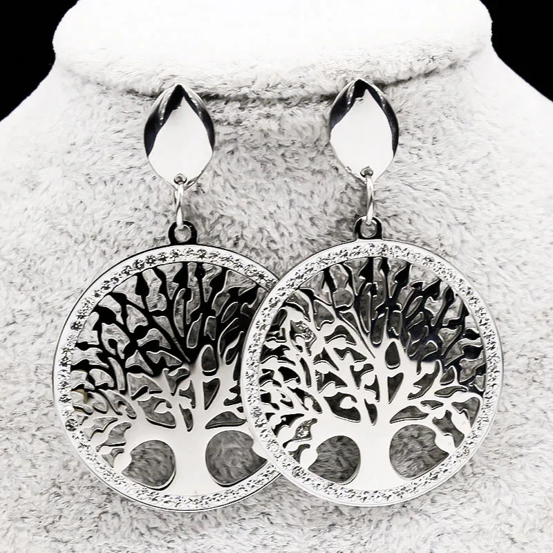 Aretes Colgantes Árbol de la Vida Plata