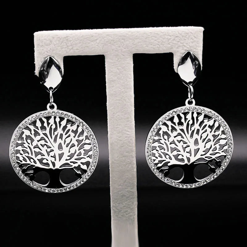Aretes Colgantes Árbol de la Vida Plata