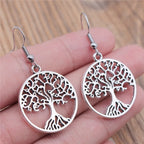 Aretes Colgantes Árbol de la Vida en plata antigua