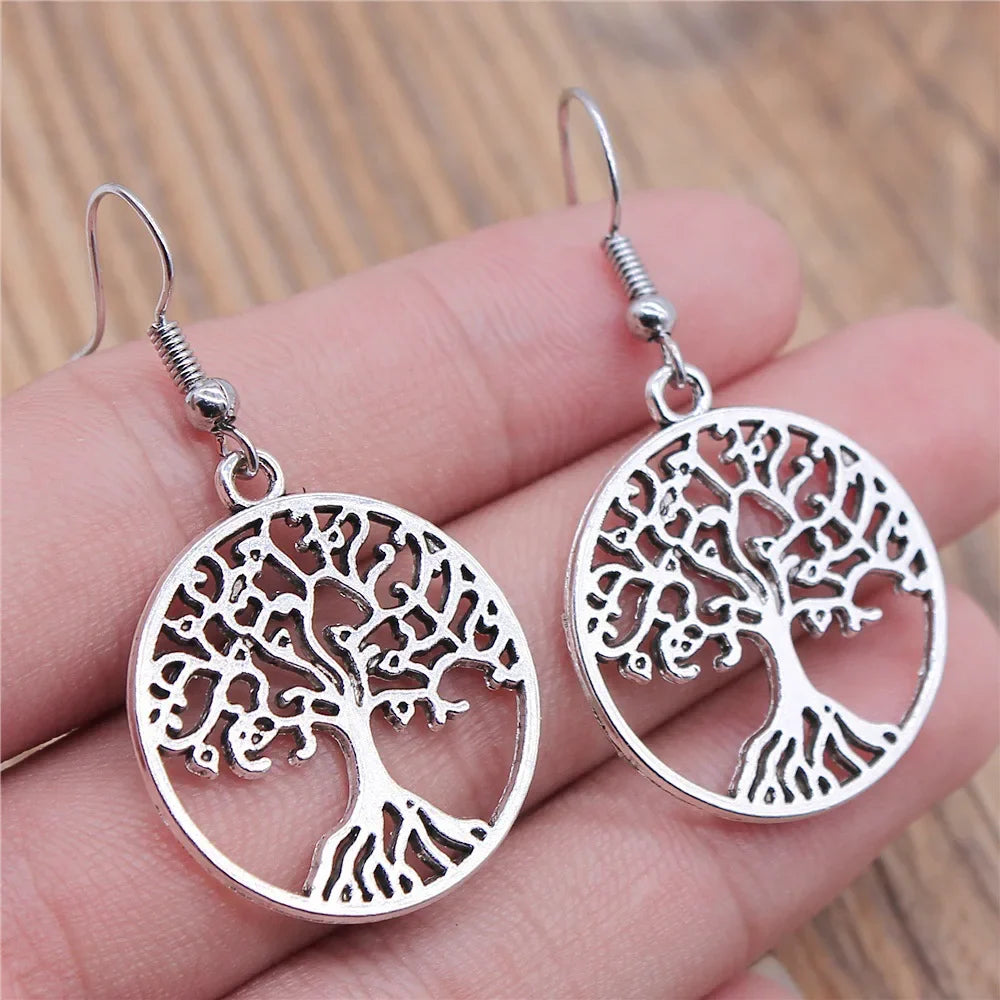 Aretes Colgantes Árbol de la Vida en plata antigua