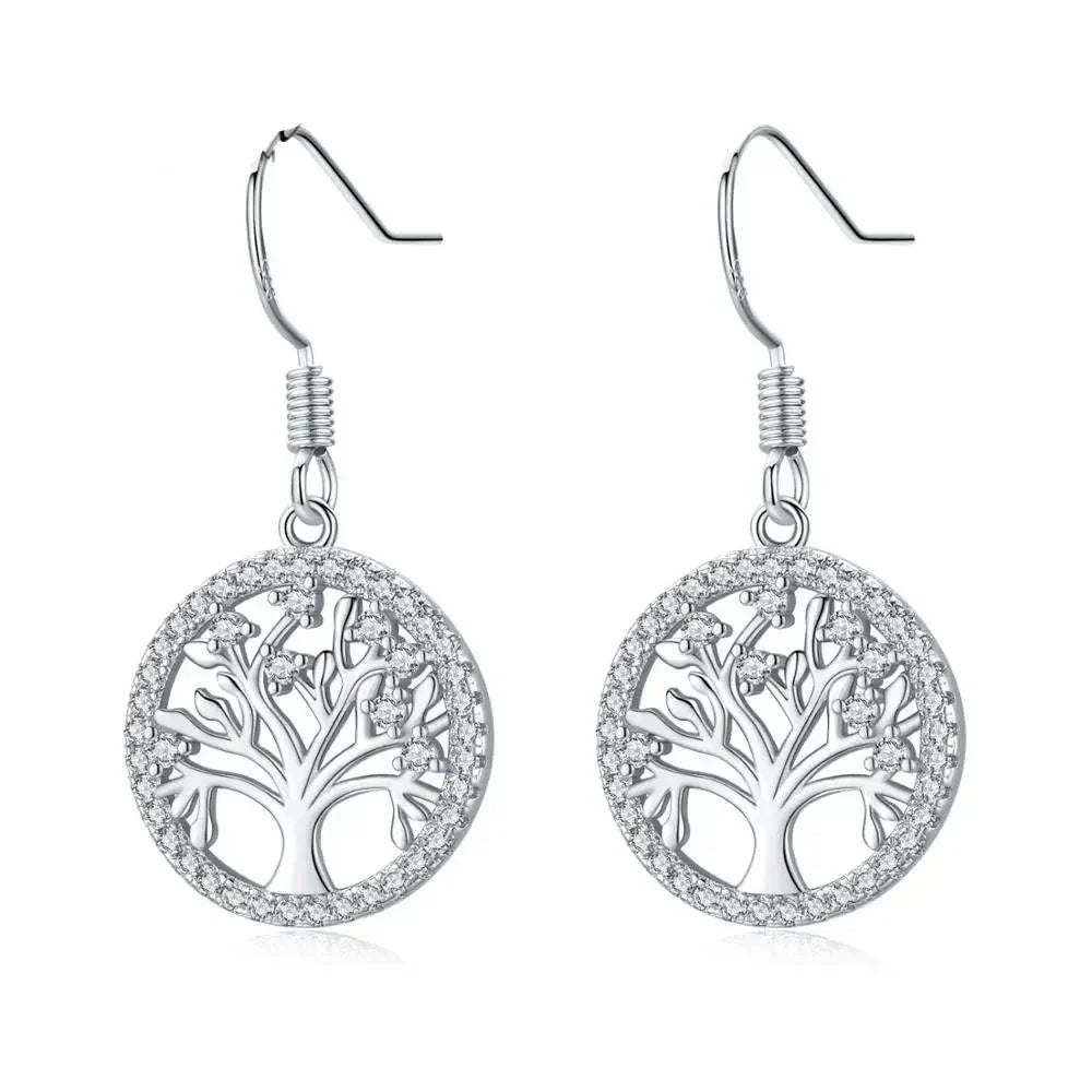 Aretes Colgantes Árbol de la Vida con Circonias