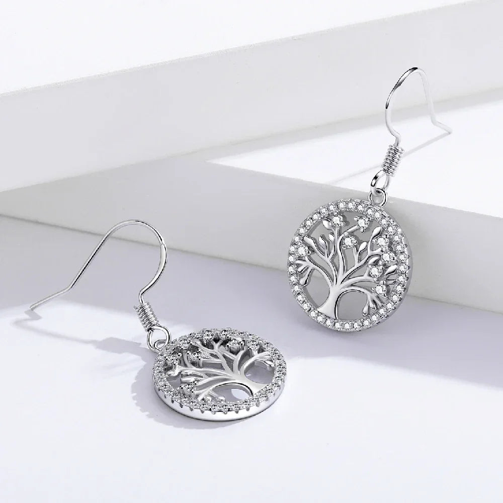 Aretes Colgantes Árbol de la Vida con Circonias