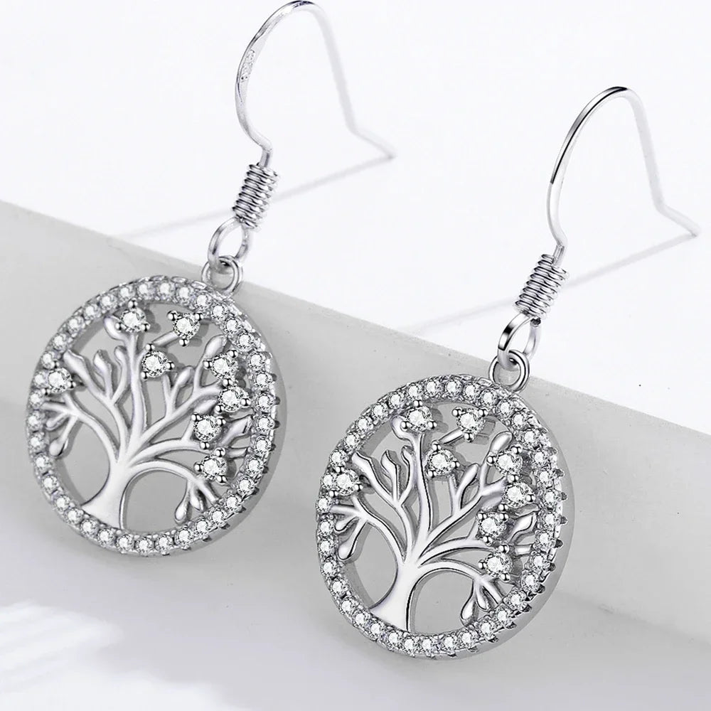 Aretes Colgantes Árbol de la Vida con Circonias