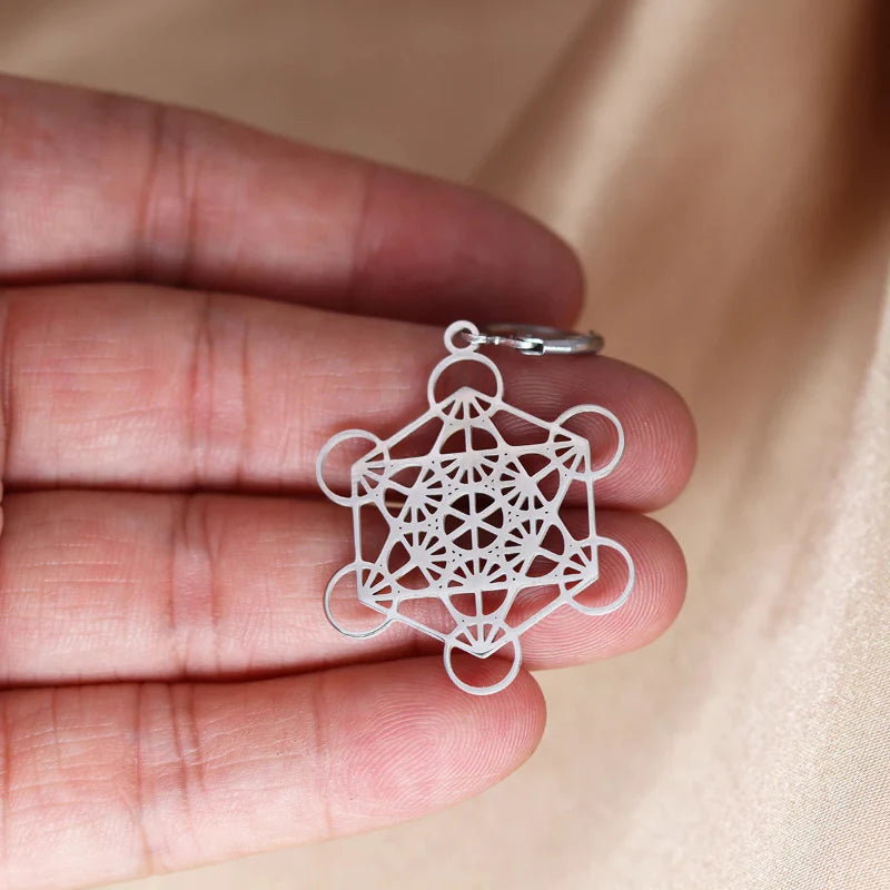 Aretes Colgantes Plateados Cubo de Metatrón