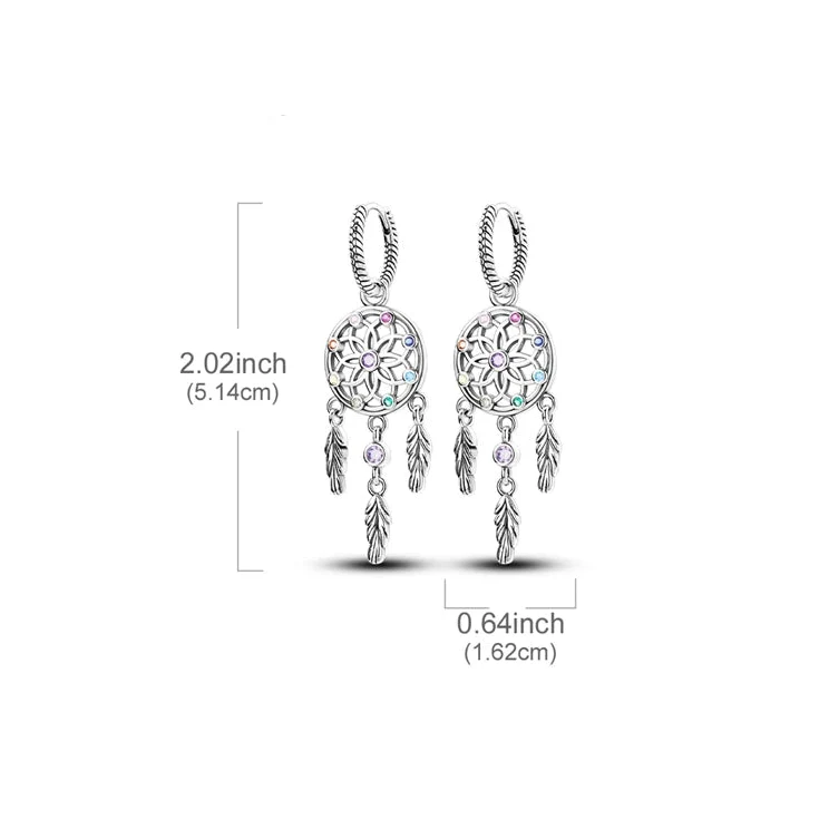 Aretes Colgantes Atrapasueños con Circonio