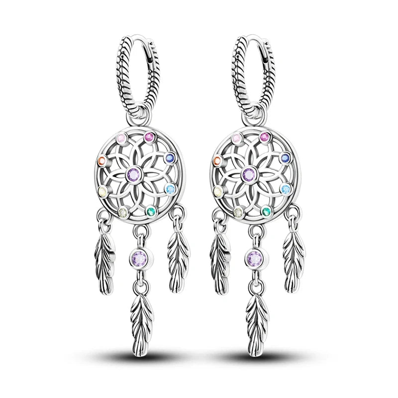 Aretes Colgantes Atrapasueños con Circonio
