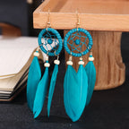 Aretes Colgantes Atrapasueños y Plumas azul