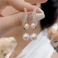 Pendientes Colgantes con 2 Perlas y Strass